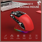 Attack Shark X11 Lightweight Wireless Gaming Mouse With RGB Charging Dock Tri-Mode 2.4G USB-C Wired BT, 22K DPI, PAW3311 Optical Sensor, 5 Programmable Buttons, Red