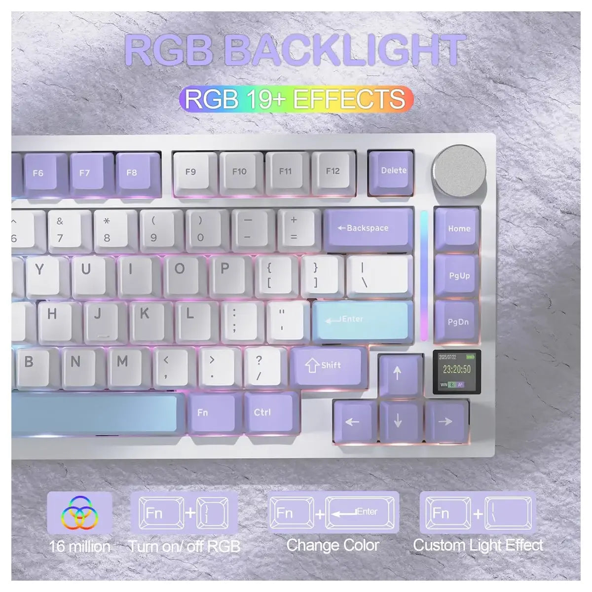 Attack Shark X820 Ultra Wireless Mechanical Keyboard, 75% Hot Swappable, BT 2.4G Wired, RGB, PBT Keycaps, Starlight White