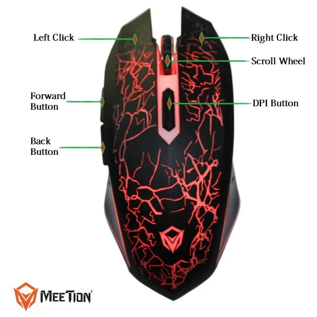 MEETION M930 Gaming Mouse Wired Optical 7200 DPI 6 Button Ambidextrous Black