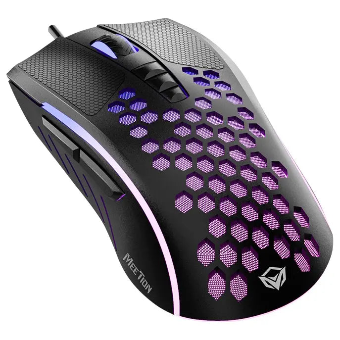 Meetion GM015 Honeycomb RGB Gaming Mouse, 6400 DPI, 7 Plus 1 Buttons, Black