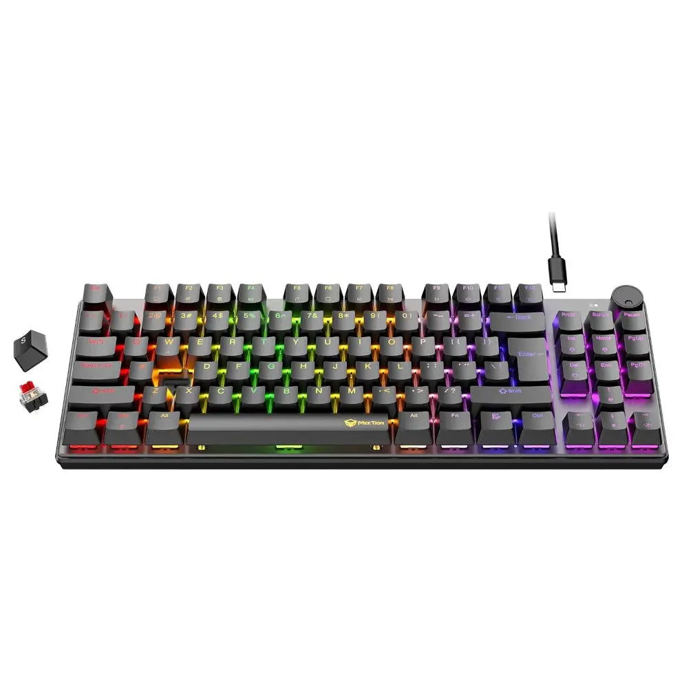 Meetion MK008 Pro Mechanical Gaming Keyboard, 87-Key TKL, RGB Backlight, Hot-Swappable Switches, Black