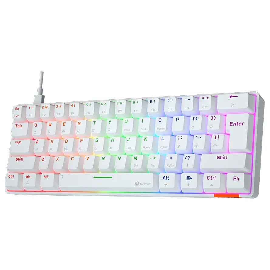Meetion MK005 Wired 60% Mini Mechanical Keyboard, USB-C, RGB LED Backlight, OUTEMU Blue Switches, White