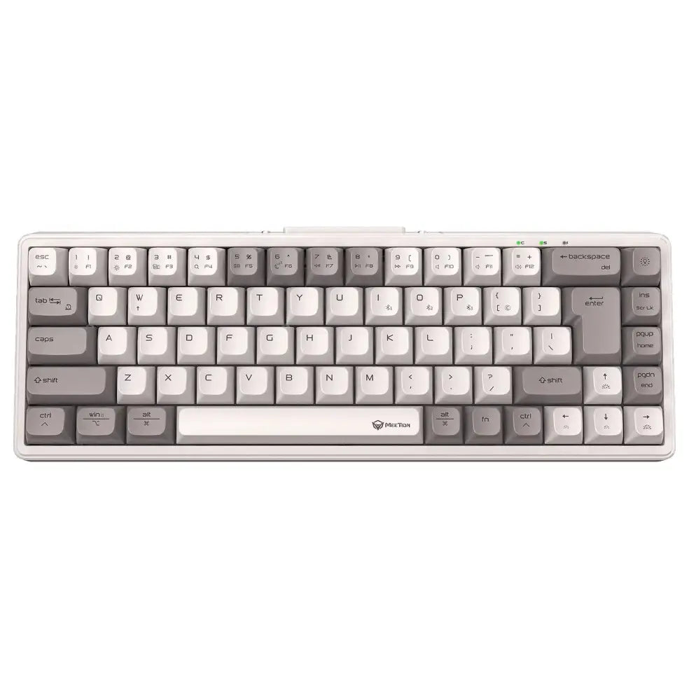 Meetion MK12 Mechanical Keyboard, Tri-Mode USB-C 2.4GHz Wireless Bluetooth 5.0, 68-Key, Hot-Swappable, RGB, White