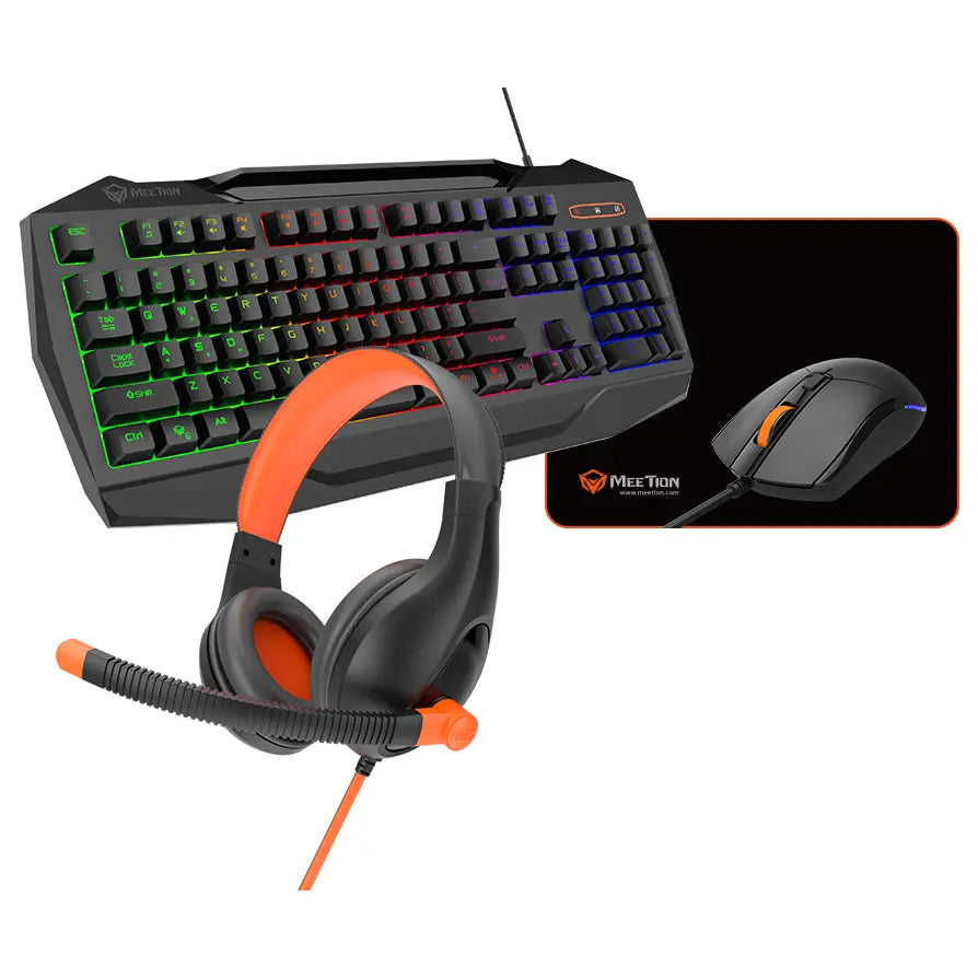 Meetion C490 4 In 1 PC Gaming Kit, Keyboard Mouse Headset Mouse Pad, 2400 DPI, USB, 3.5mm