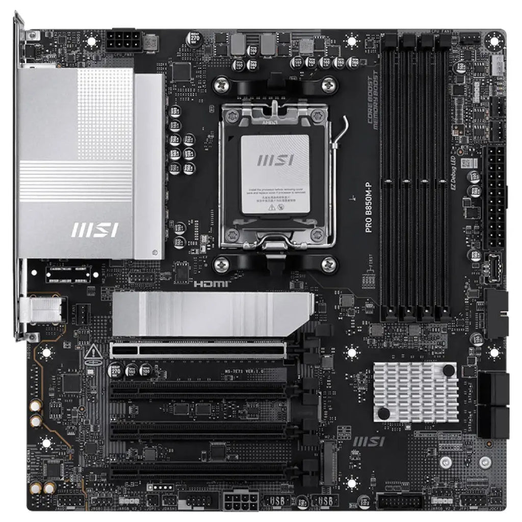 MSI Pro B850M-P Motherboard, AMD B850, AM5, Micro ATX, DDR5 8200+MT/s, PCIe 5.0, 5G LAN