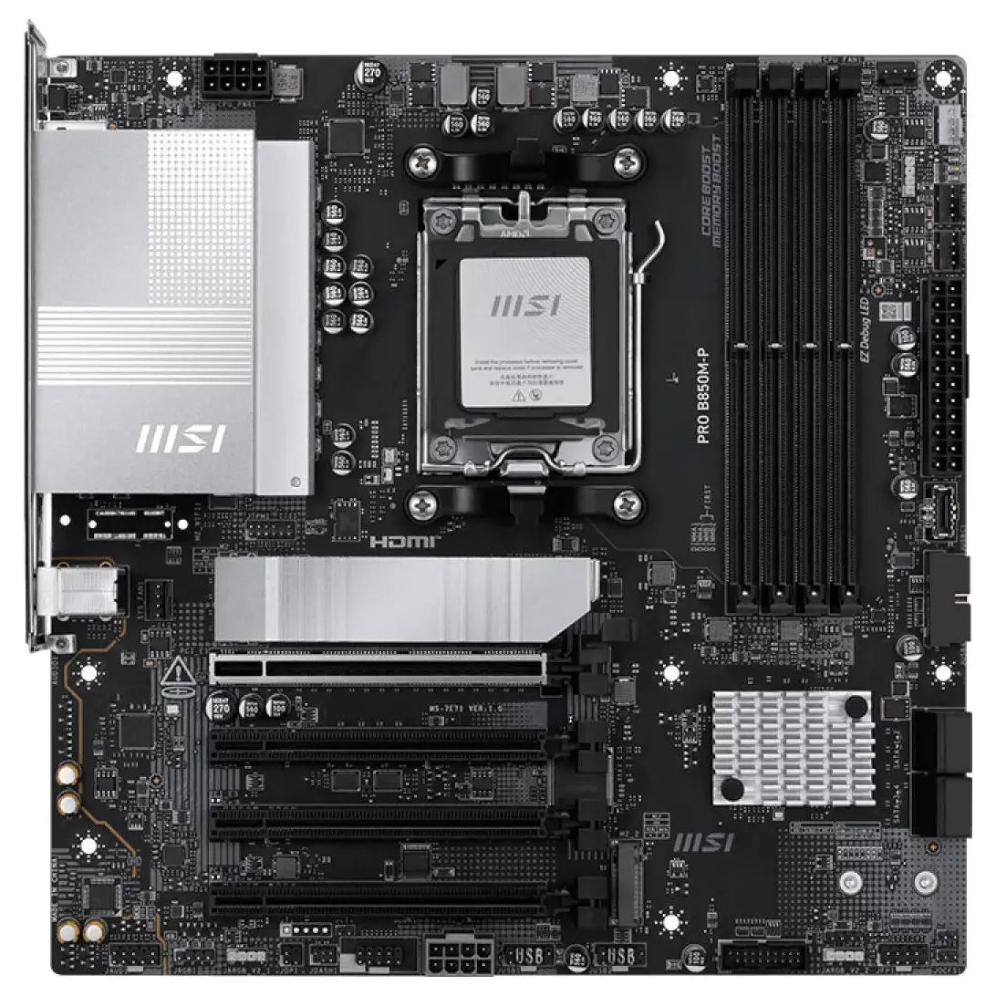 MSI Pro B850M-P Motherboard, AMD B850, AM5, Micro ATX, DDR5 8200+MT/s, PCIe 5.0, 5G LAN