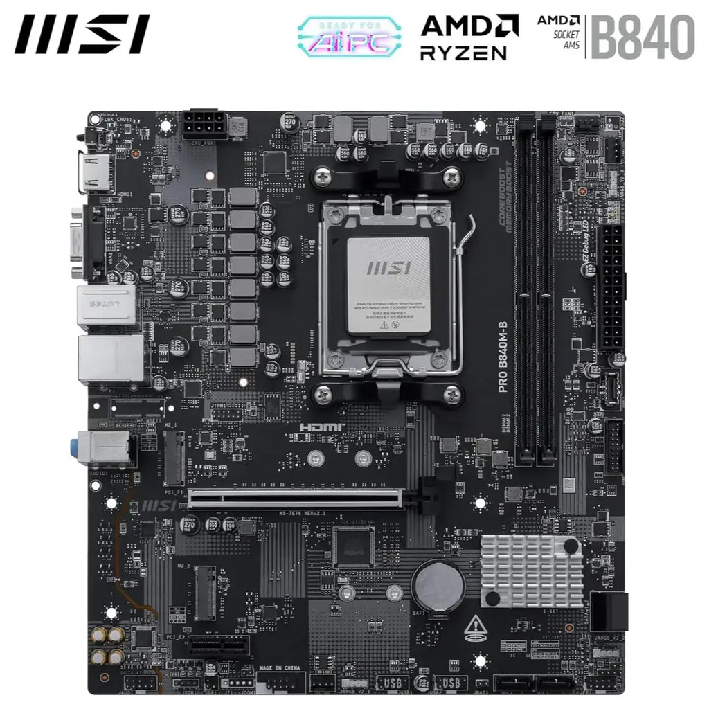 MSI Pro B840M-B Motherboard Micro ATX AM5, DDR5 8000+MT/s OC, PCIe 4.0x16, M.2 Gen4, 2.5G LAN