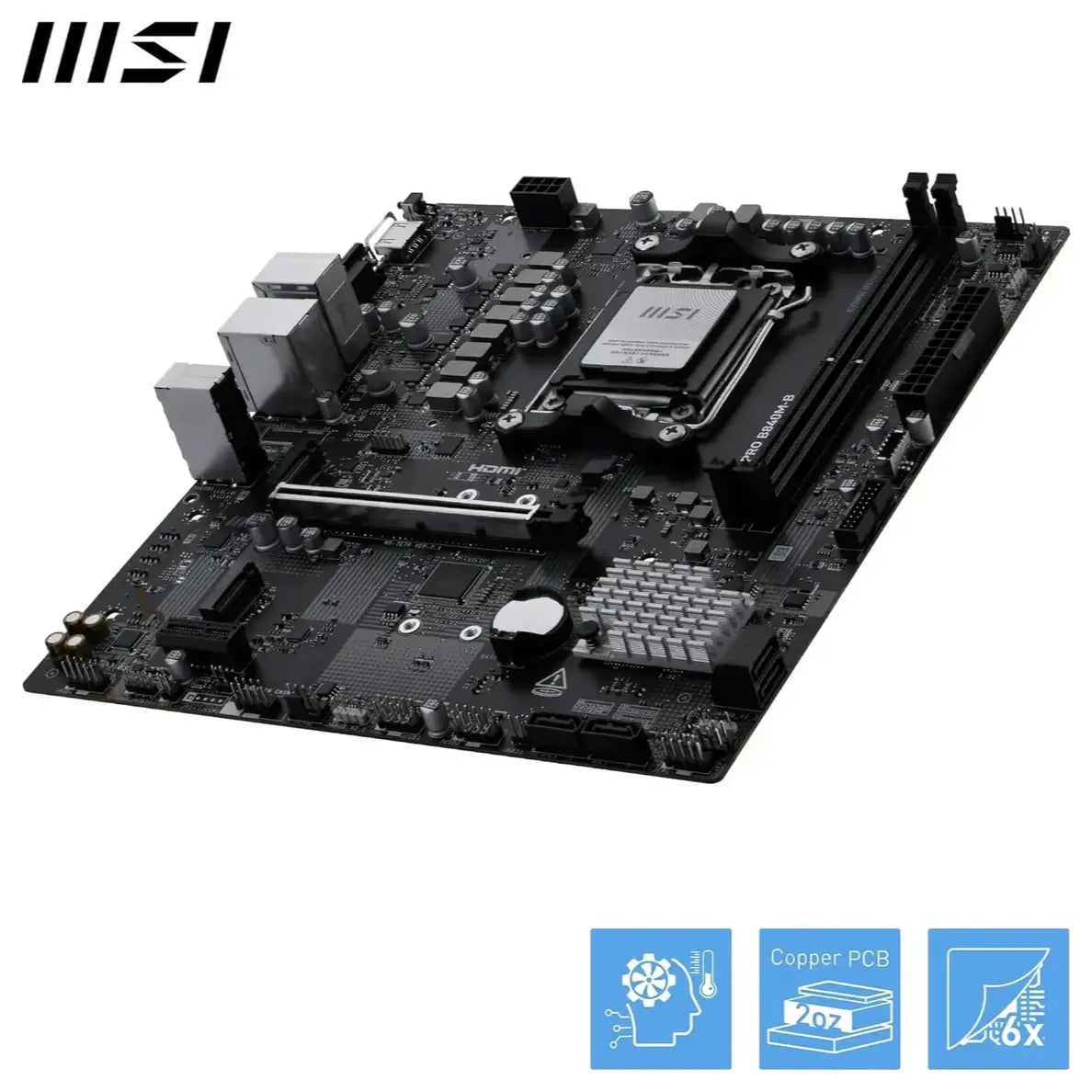 MSI Pro B840M-B Motherboard Micro ATX AM5, DDR5 8000+MT/s OC, PCIe 4.0x16, M.2 Gen4, 2.5G LAN