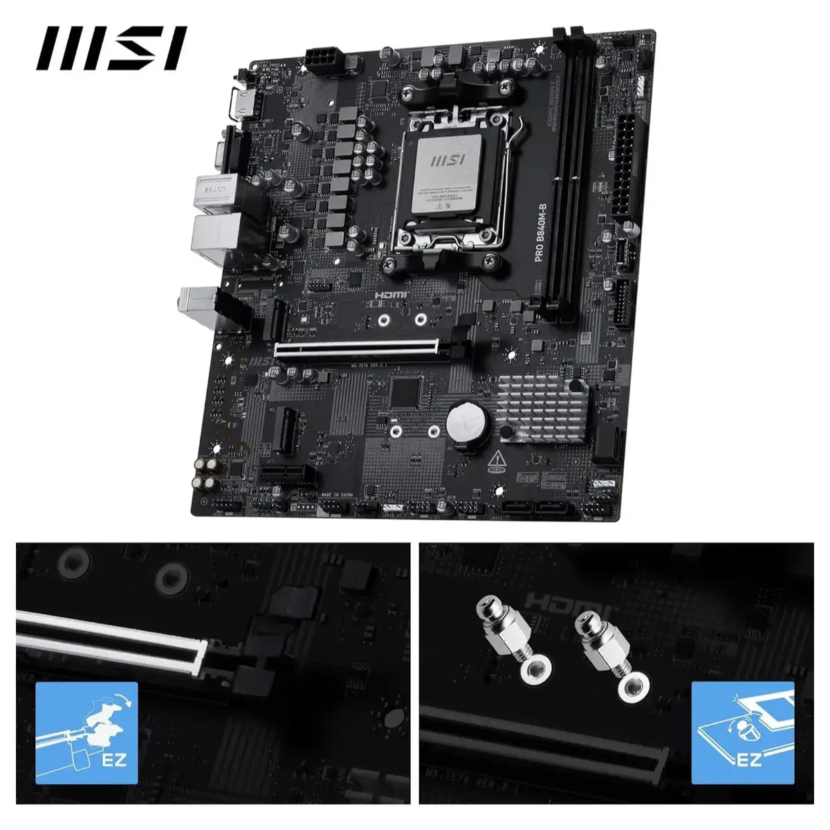 MSI Pro B840M-B Motherboard Micro ATX AM5, DDR5 8000+MT/s OC, PCIe 4.0x16, M.2 Gen4, 2.5G LAN