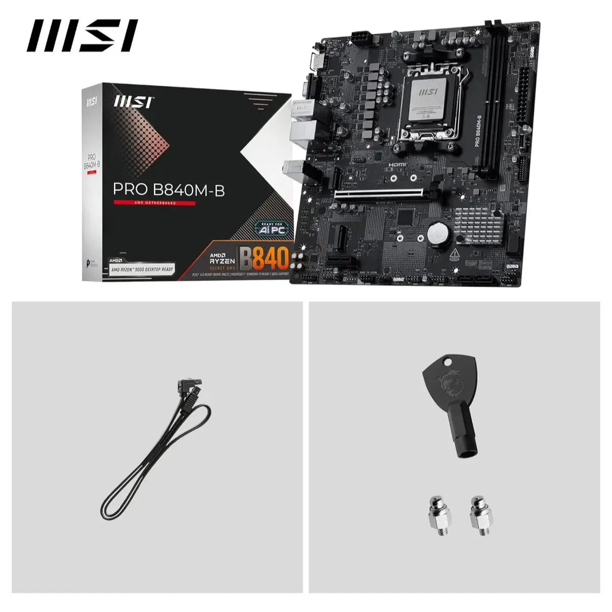 MSI Pro B840M-B Motherboard Micro ATX AM5, DDR5 8000+MT/s OC, PCIe 4.0x16, M.2 Gen4, 2.5G LAN