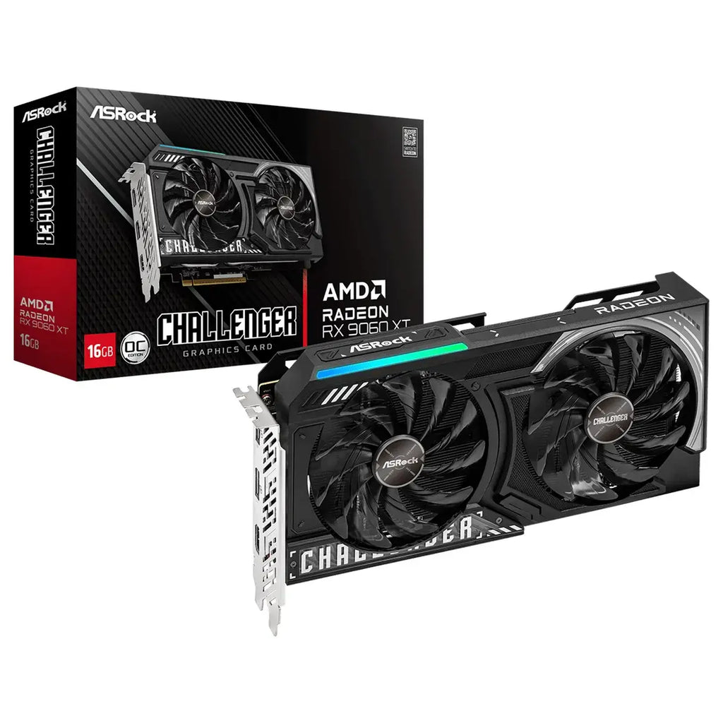 ASRock Radeon RX 9060 XT Challenger 16GB OC Gaming Graphics Card, Up To 3290MHz Boost, 16GB GDDR6 128-Bit, PCI Express 5.0, Black