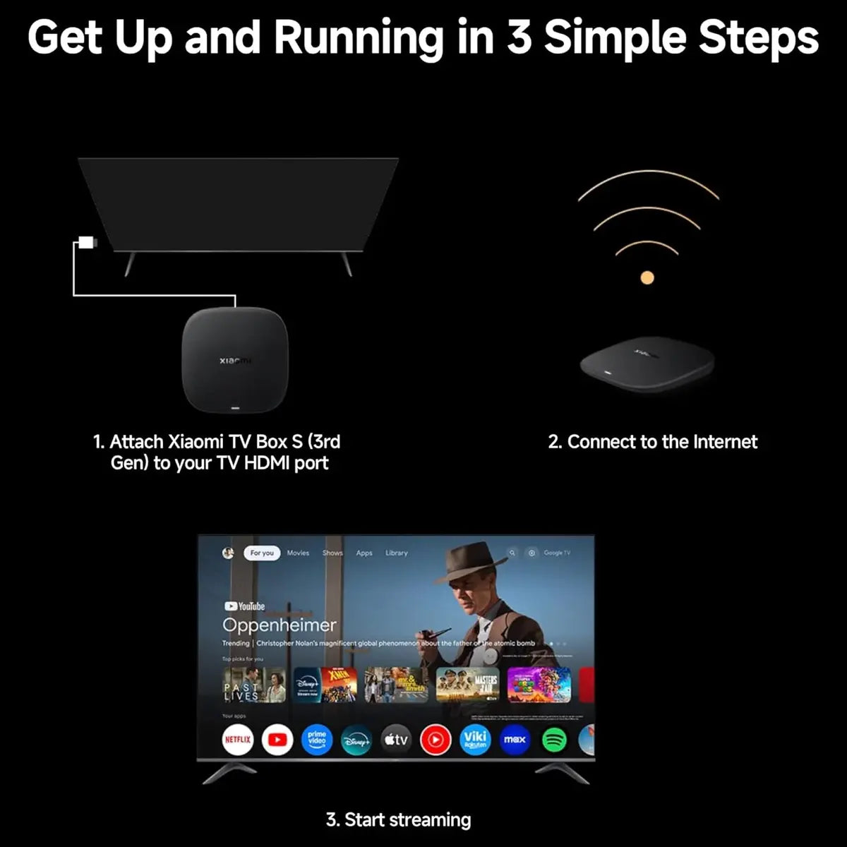 Xiaomi TV Box S 3rd Gen Streaming Media Player, 4K UHD Google TV, 32GB, Wi-Fi 6 HDMI 2.1, MDZ-32-AA