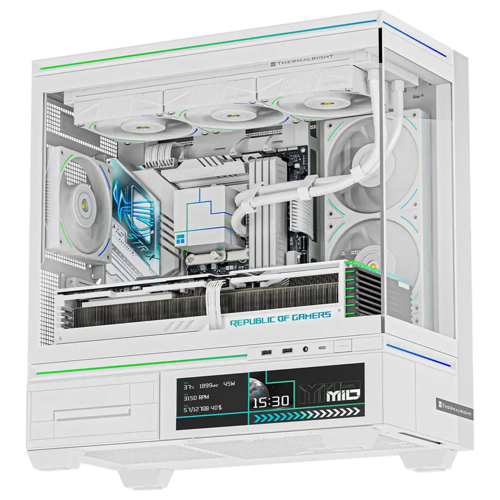 Thermalright TL-M10W Vision LCD Screen Mid-Tower Micro-ATX Gaming Case, 4x ARGB Fans, Tempered Glass, Up To 360mm Radiator, 9.16' LCD Display Screen, White