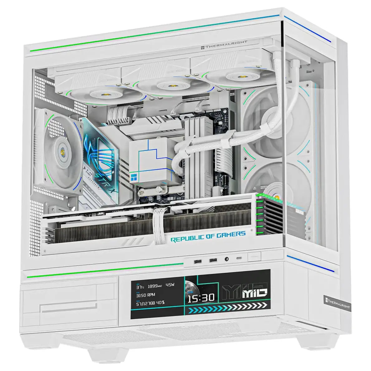 Thermalright TL-M10W Vision LCD Screen Mid-Tower Micro-ATX Gaming Case, 4x ARGB Fans, Tempered Glass, Up To 360mm Radiator, 9.16' LCD Display Screen, White