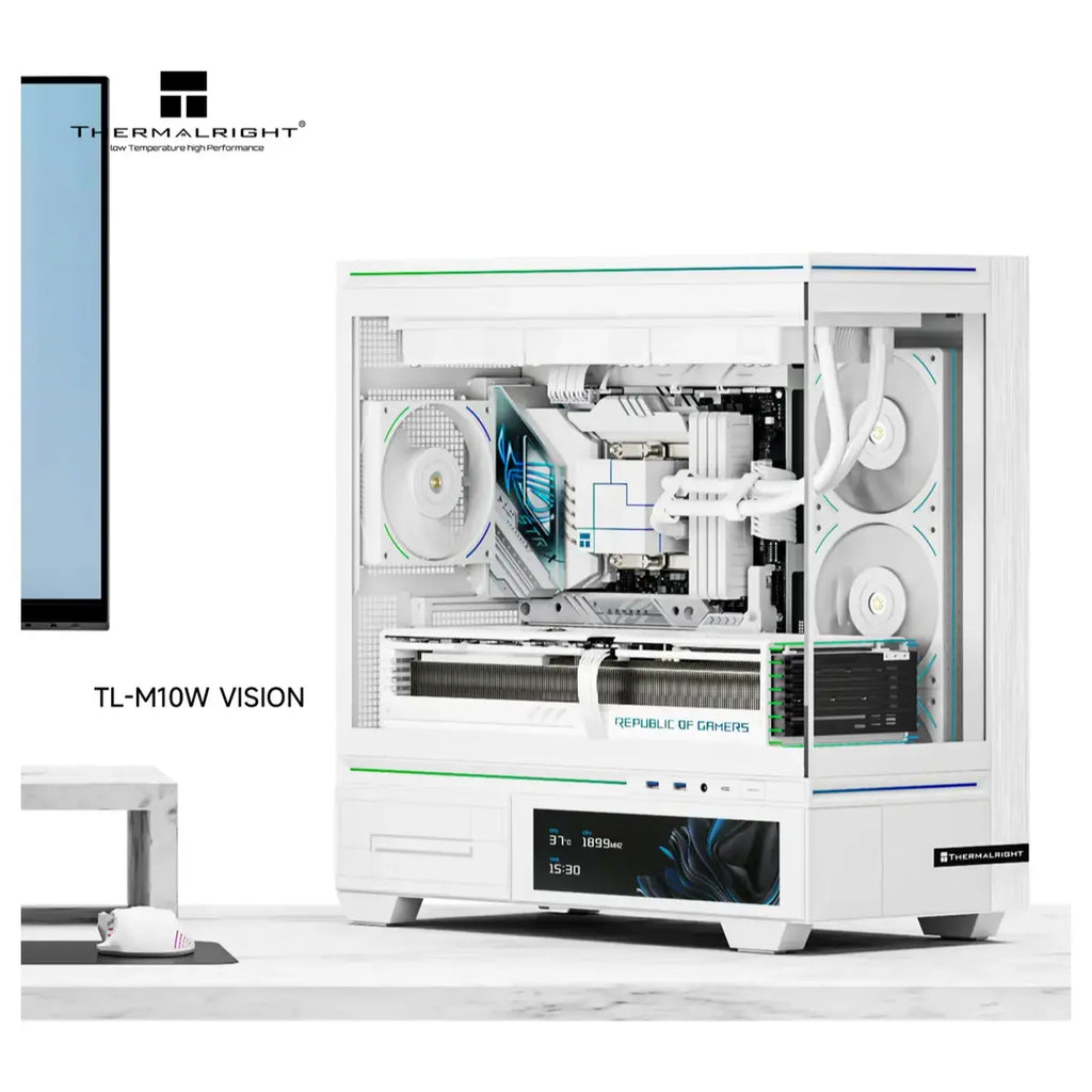 Thermalright TL-M10W Vision LCD Screen Mid-Tower Micro-ATX Gaming Case, 4x ARGB Fans, Tempered Glass, Up To 360mm Radiator, 9.16' LCD Display Screen, White