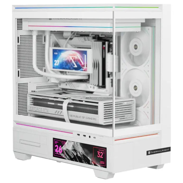 Thermalright TL-M10W Vision LCD Screen Mid-Tower Micro-ATX Gaming Case, 4x ARGB Fans, Tempered Glass, Up To 360mm Radiator, 9.16' LCD Display Screen, White