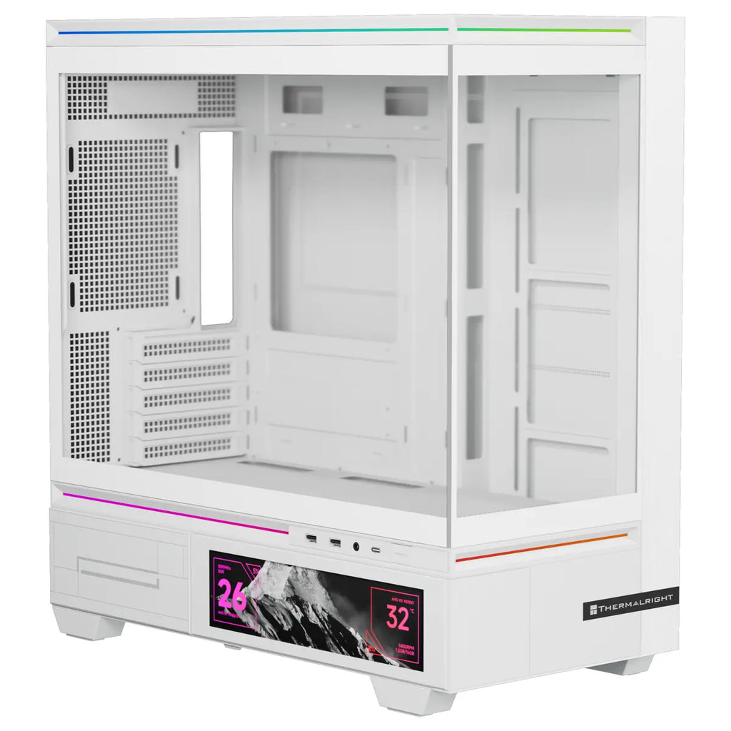 Thermalright TL-M10W Vision LCD Screen Mid-Tower Micro-ATX Gaming Case, 4x ARGB Fans, Tempered Glass, Up To 360mm Radiator, 9.16' LCD Display Screen, White