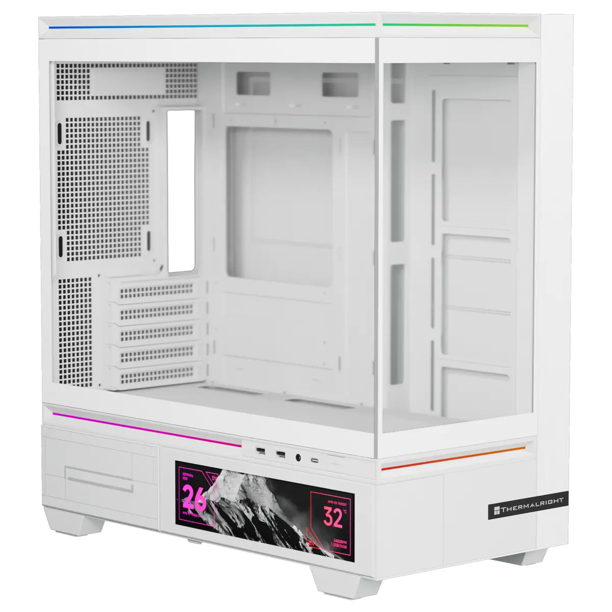 Thermalright TL-M10W Vision LCD Screen Mid-Tower Micro-ATX Gaming Case, 4x ARGB Fans, Tempered Glass, Up To 360mm Radiator, 9.16' LCD Display Screen, White
