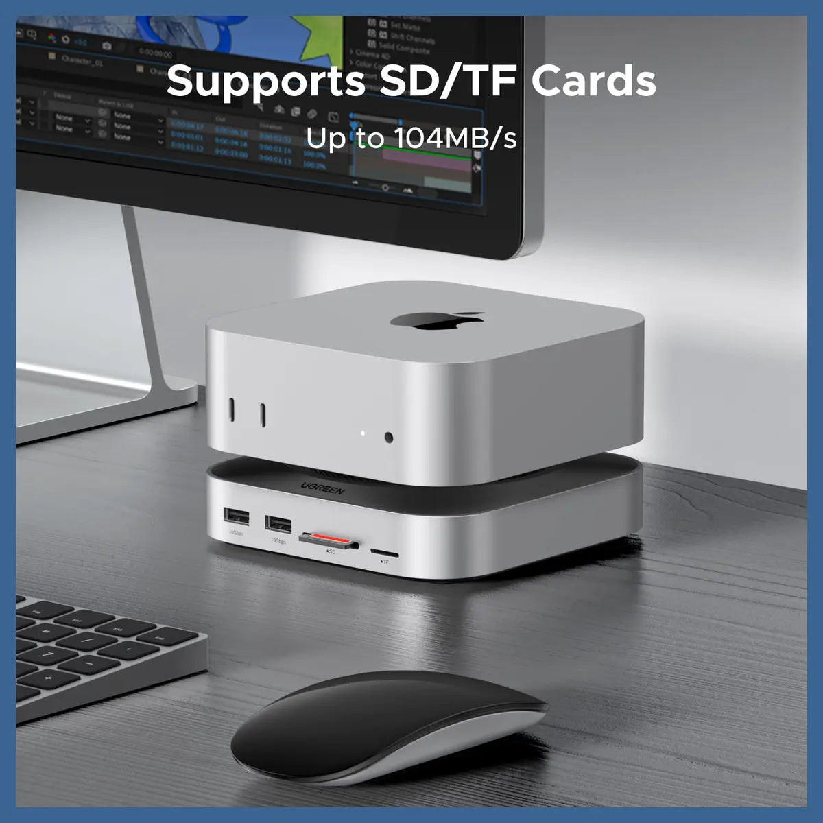 UGREEN Mac Mini M4 Dock With 4K 144Hz Display Port and SSD Enclosure, 8TB, 10Gbps, 4K 240Hz DP, USB-A and USB-C, SD and TF, Audio, 65488