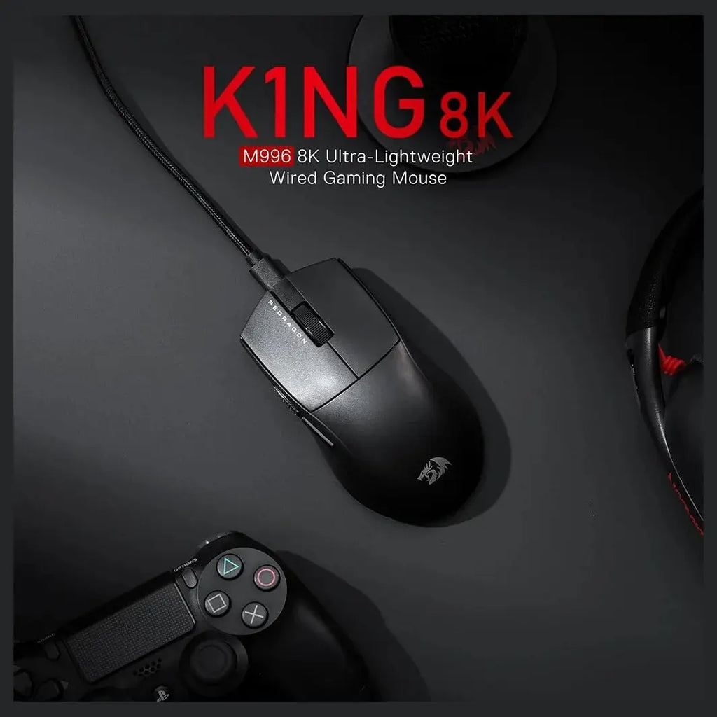 Redragon M996 K1NG Wired Gaming Mouse, 8000Hz, 26000 DPI, 5 Programmable Buttons, Dynamic RGB Lighting
