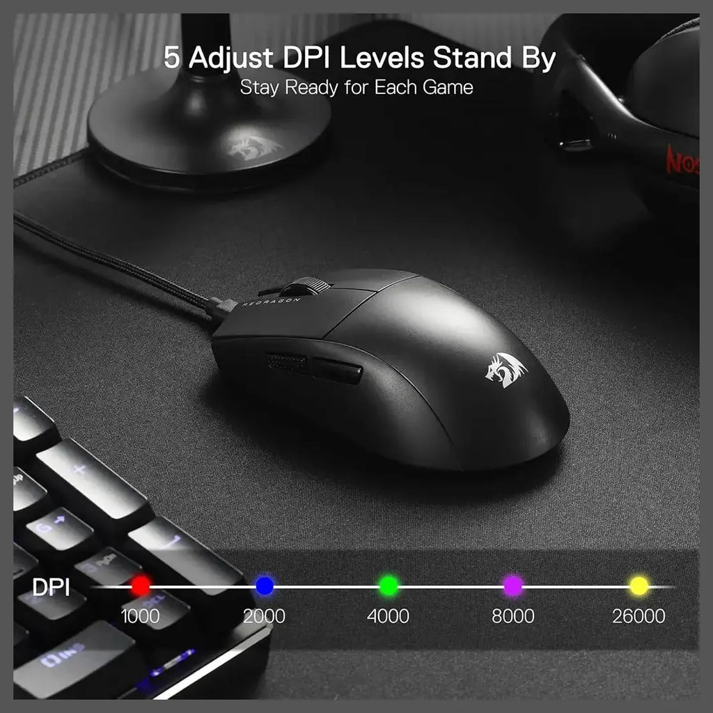 Redragon M996 K1NG Wired Gaming Mouse, 8000Hz, 26000 DPI, 5 Programmable Buttons, Dynamic RGB Lighting