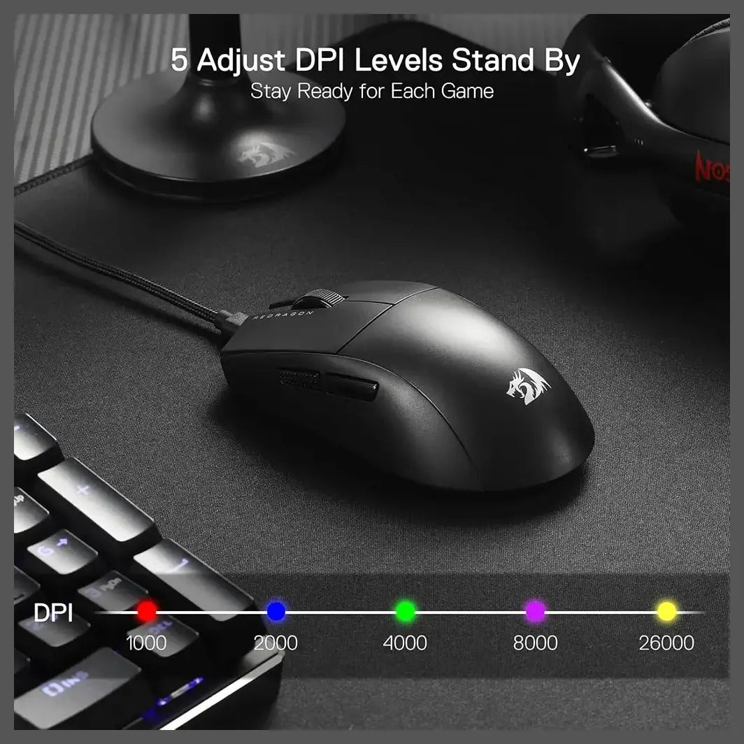 Redragon M996 K1NG Wired Gaming Mouse, 8000Hz, 26000 DPI, 5 Programmable Buttons, Dynamic RGB Lighting