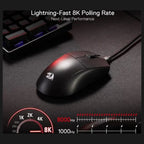Redragon M996 K1NG Wired Gaming Mouse, 8000Hz, 26000 DPI, 5 Programmable Buttons, Dynamic RGB Lighting