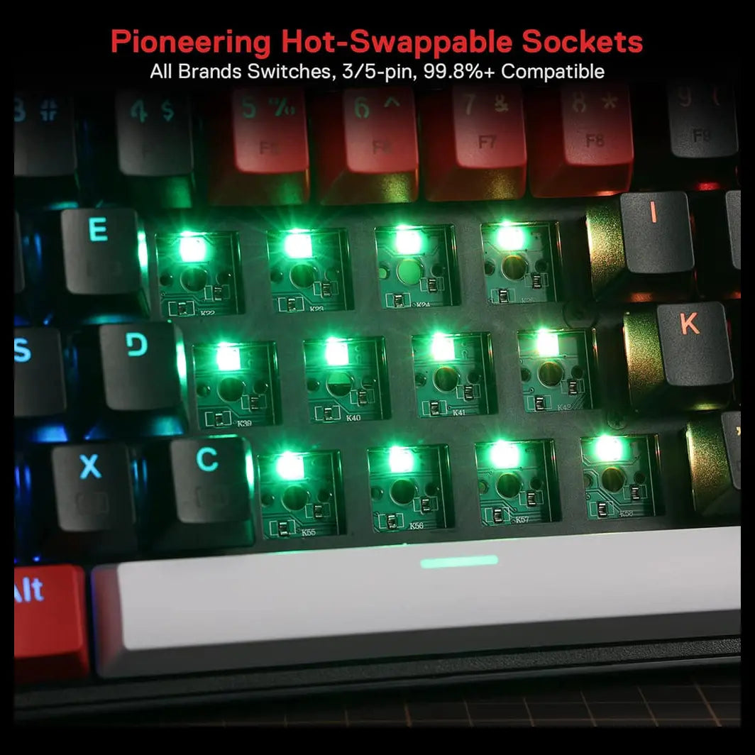 Redragon Pollux Pro K628 RGB Mechanical Keyboard 75% Tri-Mode Wireless USB-C BT 3.0/5.0 2.4GHz Linear Red Switches Hot-Swappable