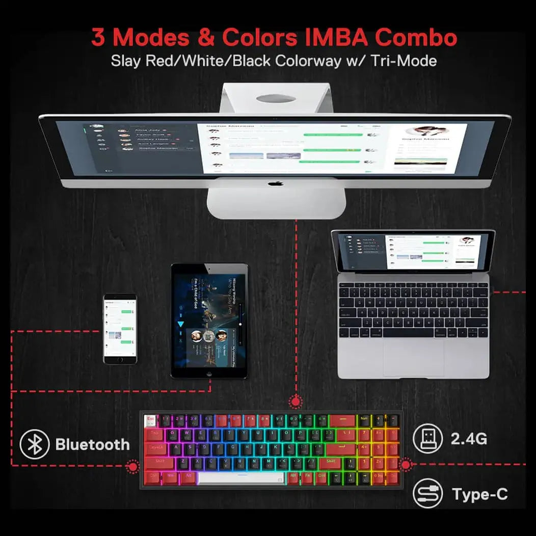 Redragon Pollux Pro K628 RGB Mechanical Keyboard 75% Tri-Mode Wireless USB-C BT 3.0/5.0 2.4GHz Linear Red Switches Hot-Swappable
