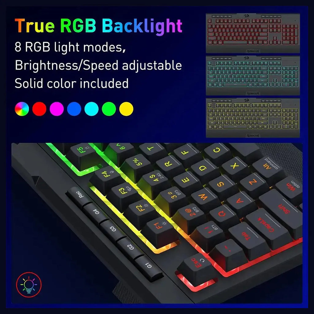 Redragon K525 Shiva PRO Wireless Gaming Keyboard, Tri-Mode USB-C Wired Bluetooth 3.0/5.0 and 2.4Ghz, RGB, 4 Macro Keys, Black