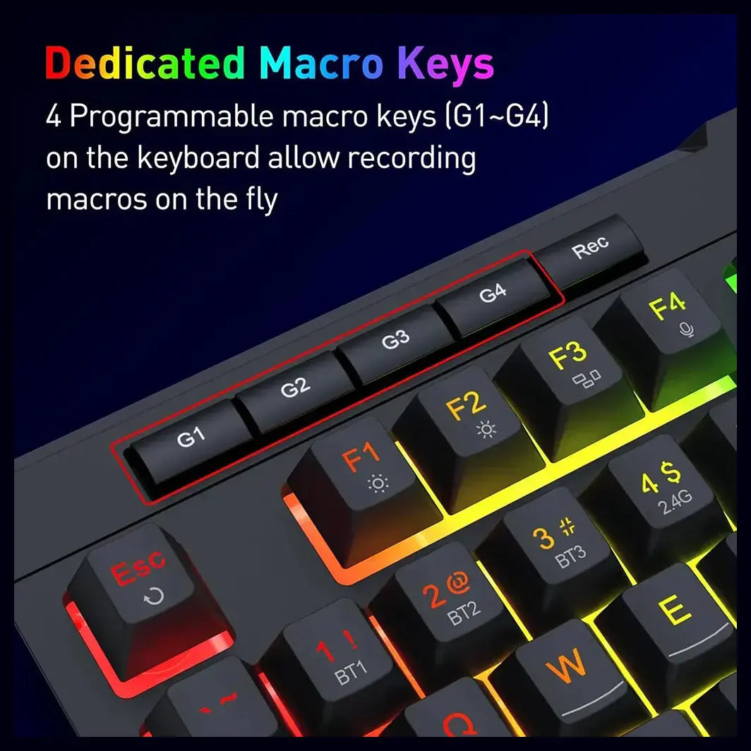 Redragon K525 Shiva PRO Wireless Gaming Keyboard, Tri-Mode USB-C Wired Bluetooth 3.0/5.0 and 2.4Ghz, RGB, 4 Macro Keys, Black