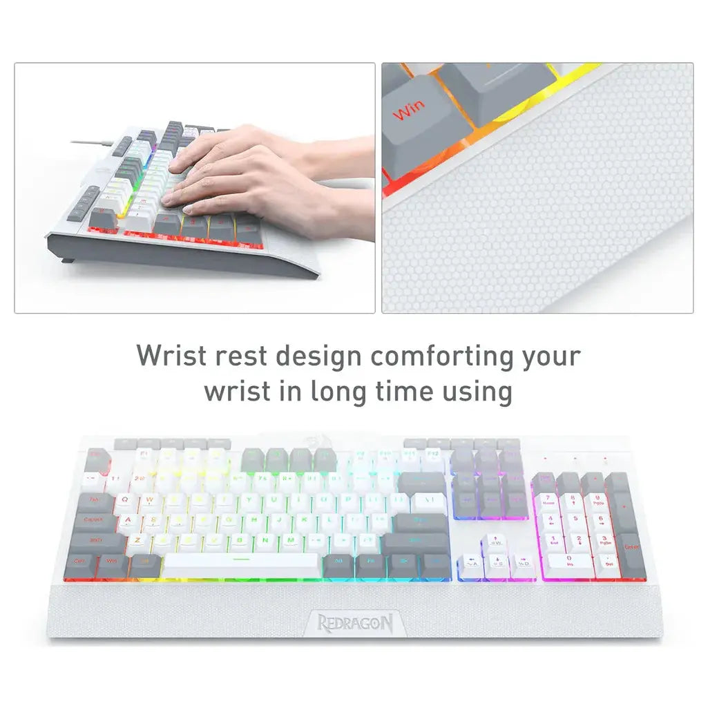 Redragon K525 Shiva Lite WG Membrane Gaming Keyboard, Type-C Wired, Full RGB, 4 Macro Keys, White