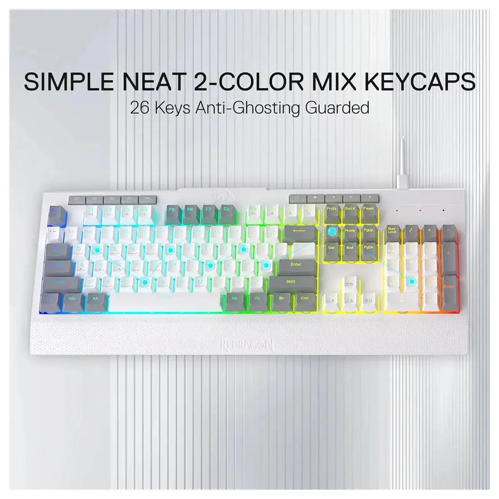 Redragon K525 Shiva Lite WG Membrane Gaming Keyboard, Type-C Wired, Full RGB, 4 Macro Keys, White