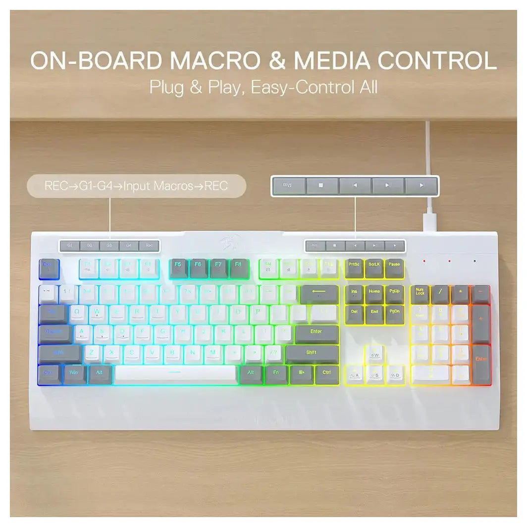 Redragon K525 Shiva Lite WG Membrane Gaming Keyboard, Type-C Wired, Full RGB, 4 Macro Keys, White