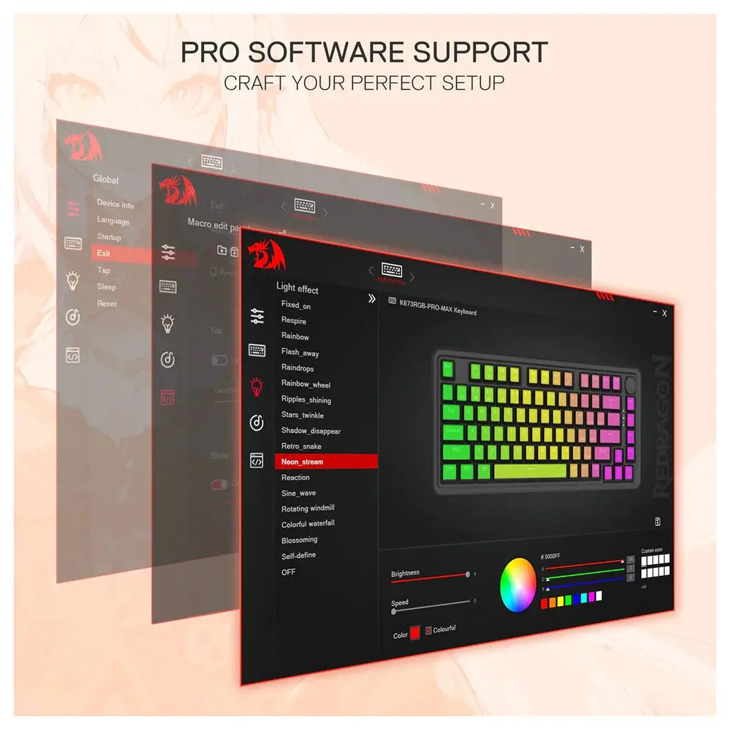 Redragon K673 Ucal Pro 75% Wireless Gaming Keyboard, 3-Mode USB-C BT3.0/5.0 2.4GHz, RGB, Hot-Swap, 4000mAh, Anime Style PBT Keycaps