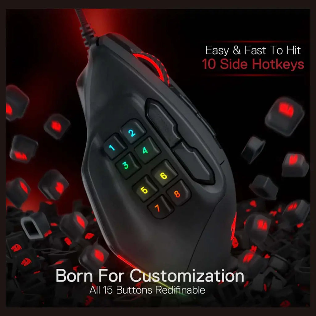 Redragon M811 Aatrox MMO RGB Wired Gaming Mouse 12400 DPI 15 Programmable Buttons Black