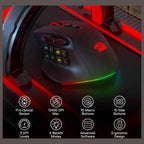 Redragon M811 Aatrox MMO RGB Wired Gaming Mouse 12400 DPI 15 Programmable Buttons Black