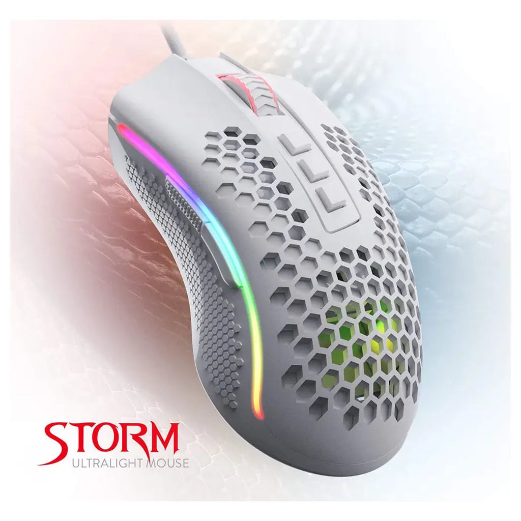 Redragon M808W Storm RGB Honeycomb Ultralight Gaming Mouse, 12400 DPI, 7 Programmable Buttons, White