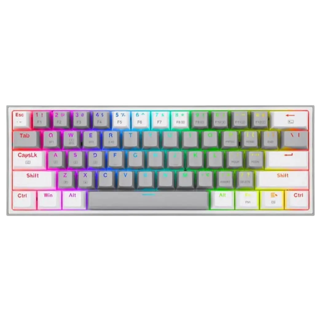 Redragon K616-RGB Fizz Pro Mechanical Keyboard, Tri-Mode USB-C Bluetooth 5.0 2.4GHz, Red Switches, Grey and White