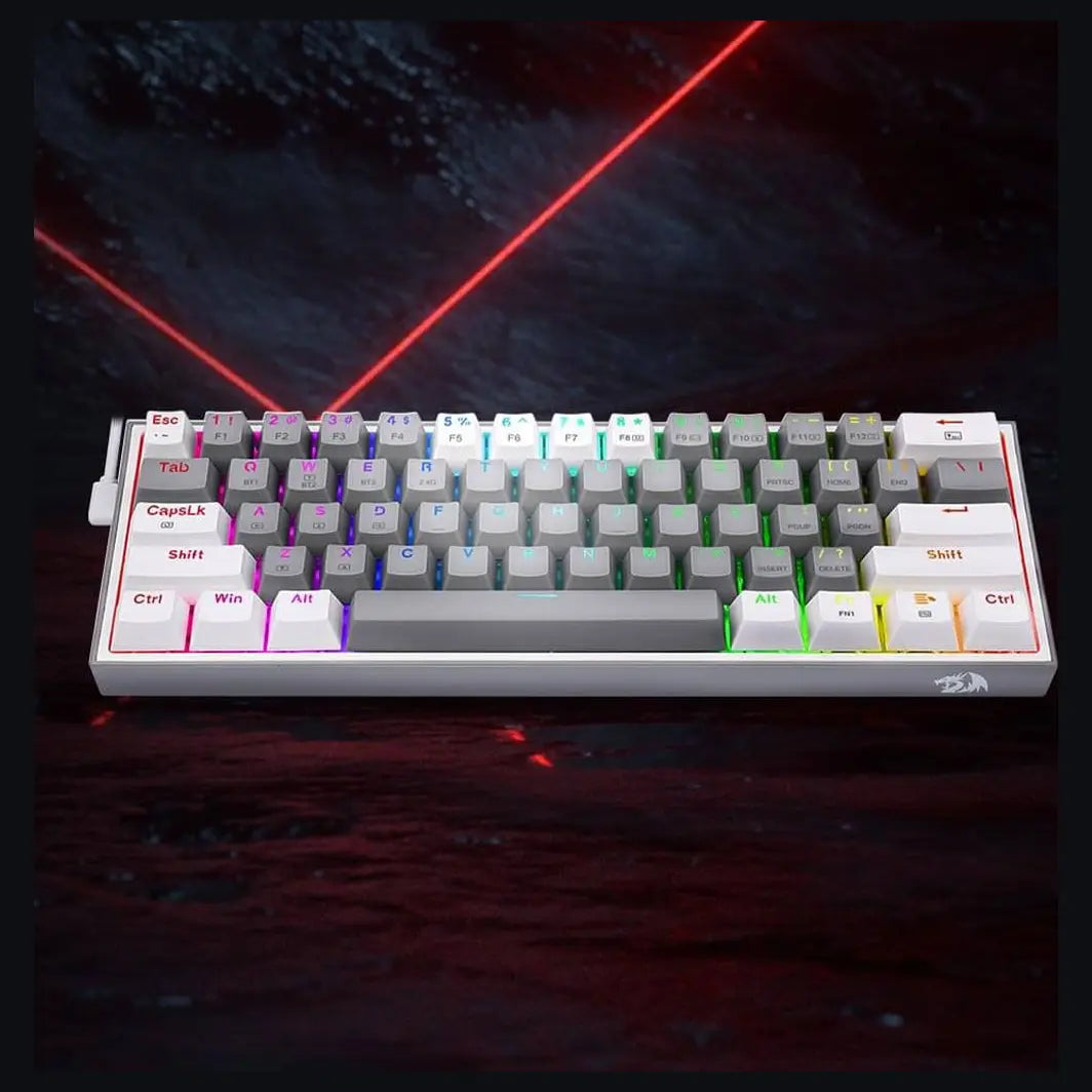Redragon K616-RGB Fizz Pro Mechanical Keyboard, Tri-Mode USB-C Bluetooth 5.0 2.4GHz, Red Switches, Grey and White
