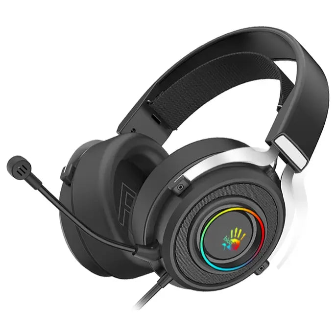 Bloody G535 Virtual 7.1 Surround Sound Gaming Headset, 50mm HD Driver, RGB Light, Detachable Mic Black and Silver