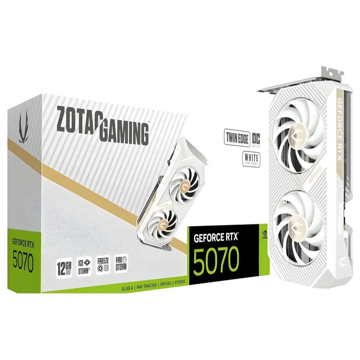 Zotac Gaming GeForce RTX 5070 Twin Edge OC Graphics Card, 12GB GDDR7 192-Bit, PCI Express 5.0 x16, White, ZT-B50700Q-10P