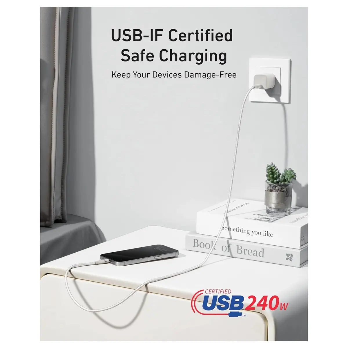 Anker USB-C to USB-C Cable 6ft 240W Charging Cable White