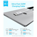 Anker Zolo USB-C to USB-C Charging Cable, 240W, 6ft, Braided, White