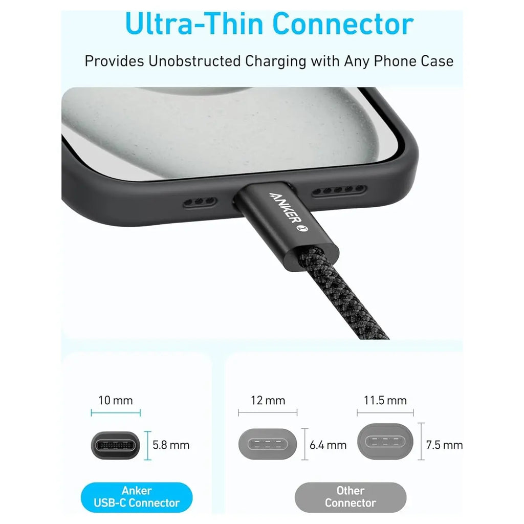 Anker Zolo USB-C to USB-C Charging Cable, 240W, 6ft, Braided, White