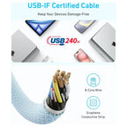Anker Zolo USB-C to USB-C Charging Cable, 240W, 6ft, Braided, White