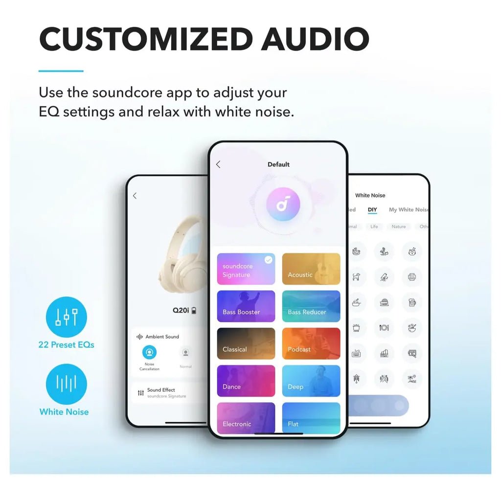 Anker Soundcore Q20i Hybrid Active Noise Cancelling Headphones Wireless Over-Ear Bluetooth, 40H ANC Playtime, Hi-Res Audio, White