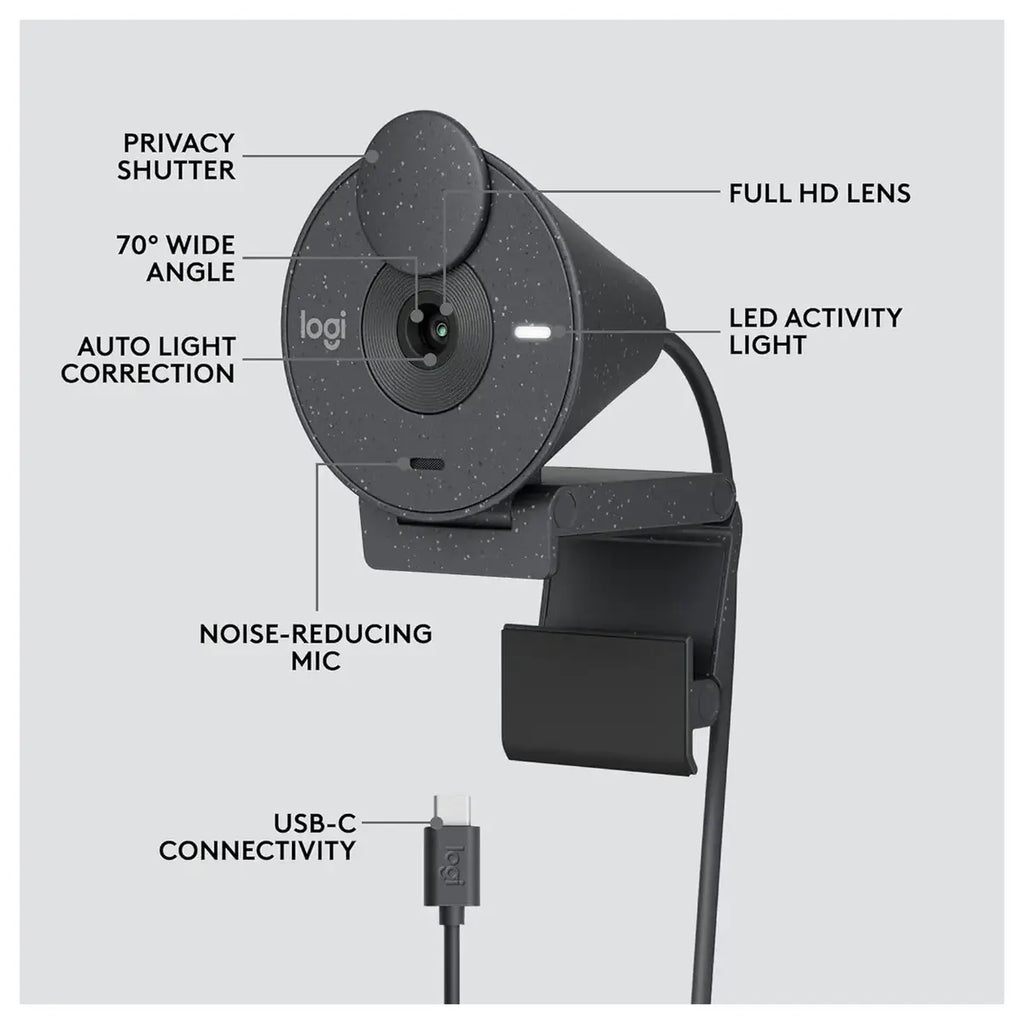 Logitech Brio 305 Webcam, Full HD 1080P, USB C, Privacy Shutter