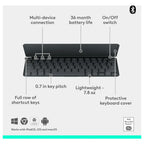 Logitech Keys-to-Go 2 Portable Bluetooth Tablet Keyboard with Built-in Cover, Wireless, Graphite