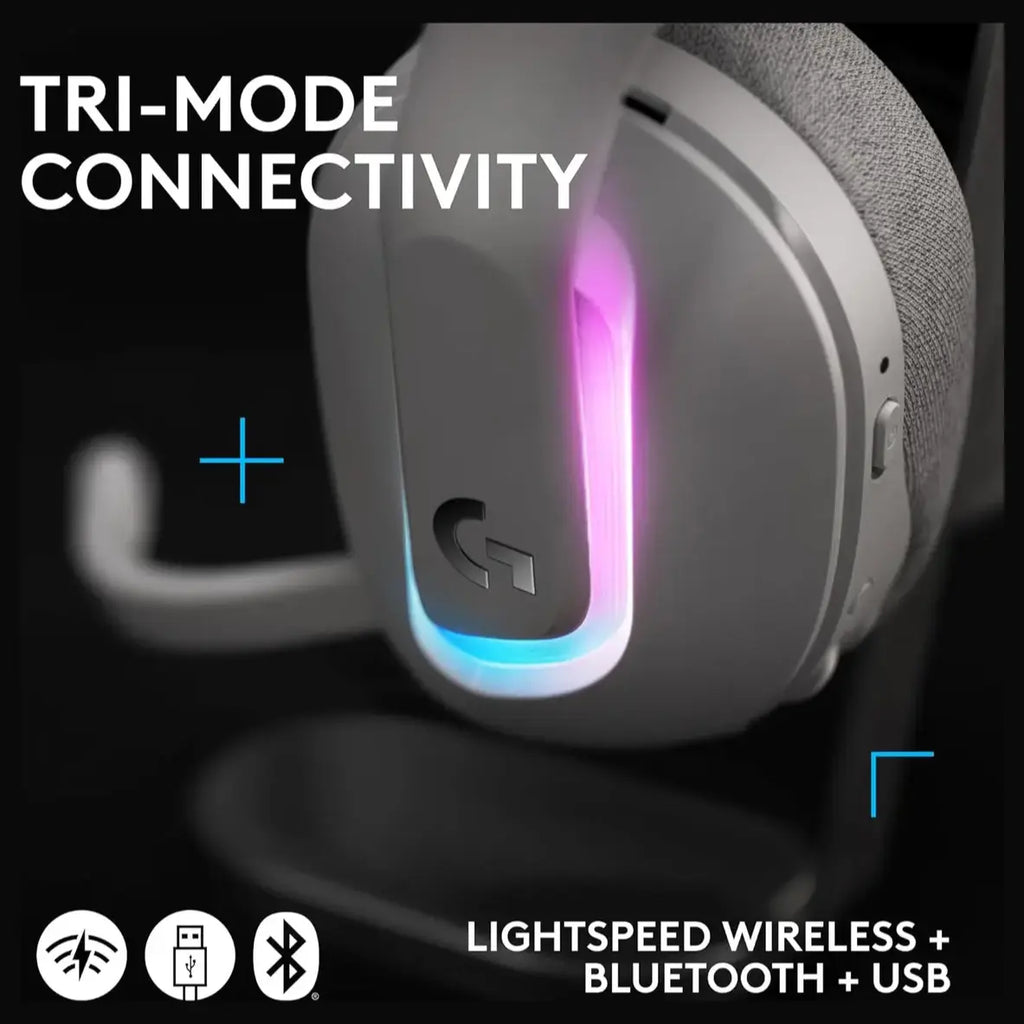 Logitech G522 Lightspeed Wireless Gaming Headset, Tri-Connect Lightspeed Bluetooth USB A to C, LIGHTSYNC RGB, White